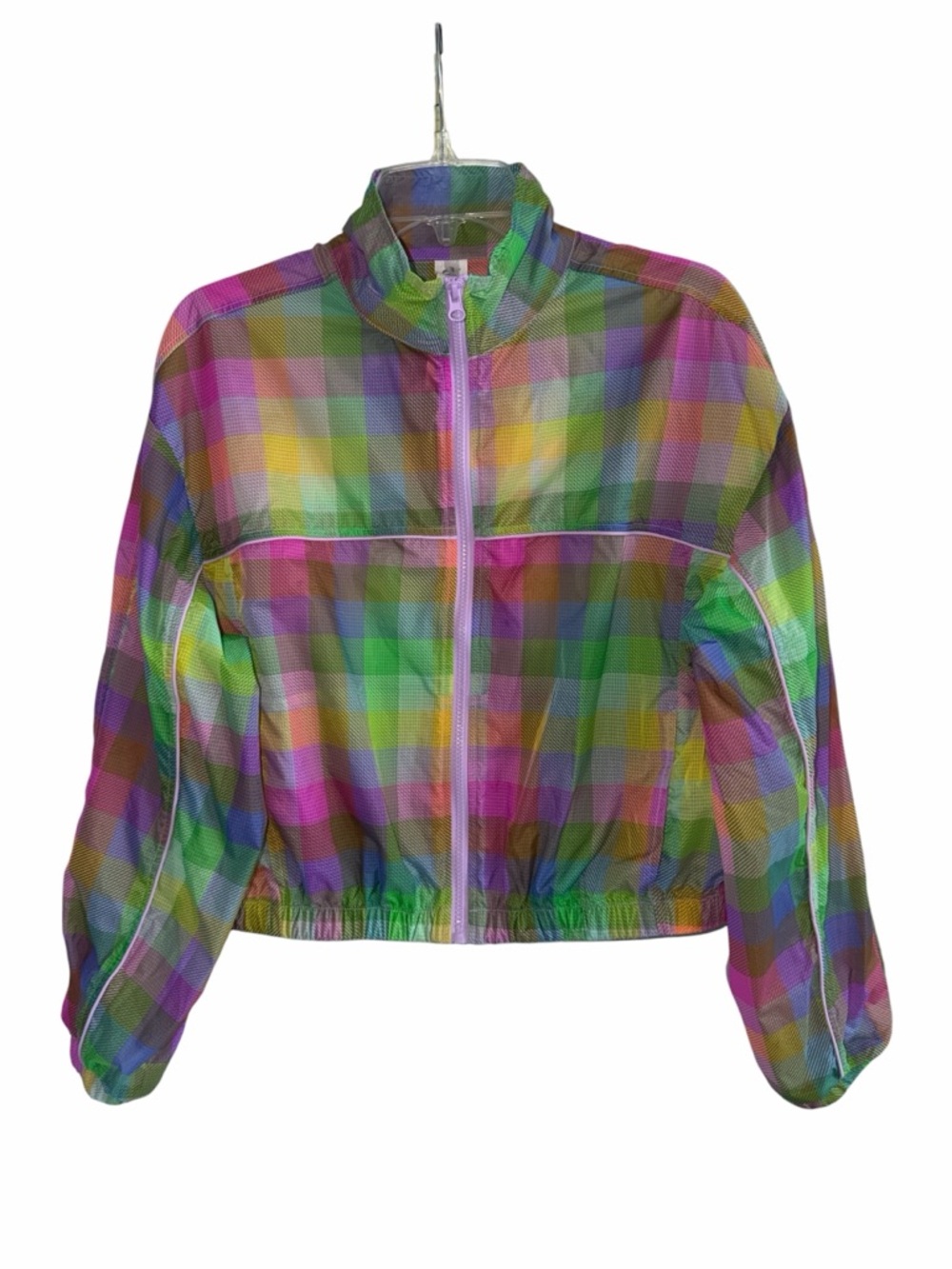 Fabletics Peyton Woven Jacket Candy Check Full Zip Active Sporty Athletic size M - Picture 4 of 9